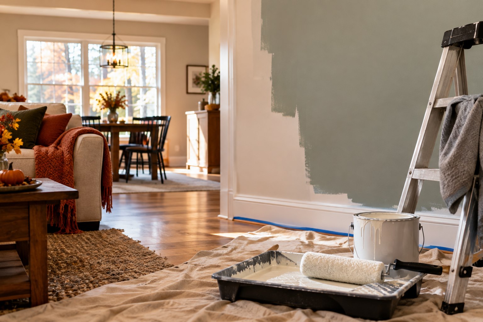 Cozy Autumn Home Painting Setup Interior painting before the holidays in a Central Kentucky living room